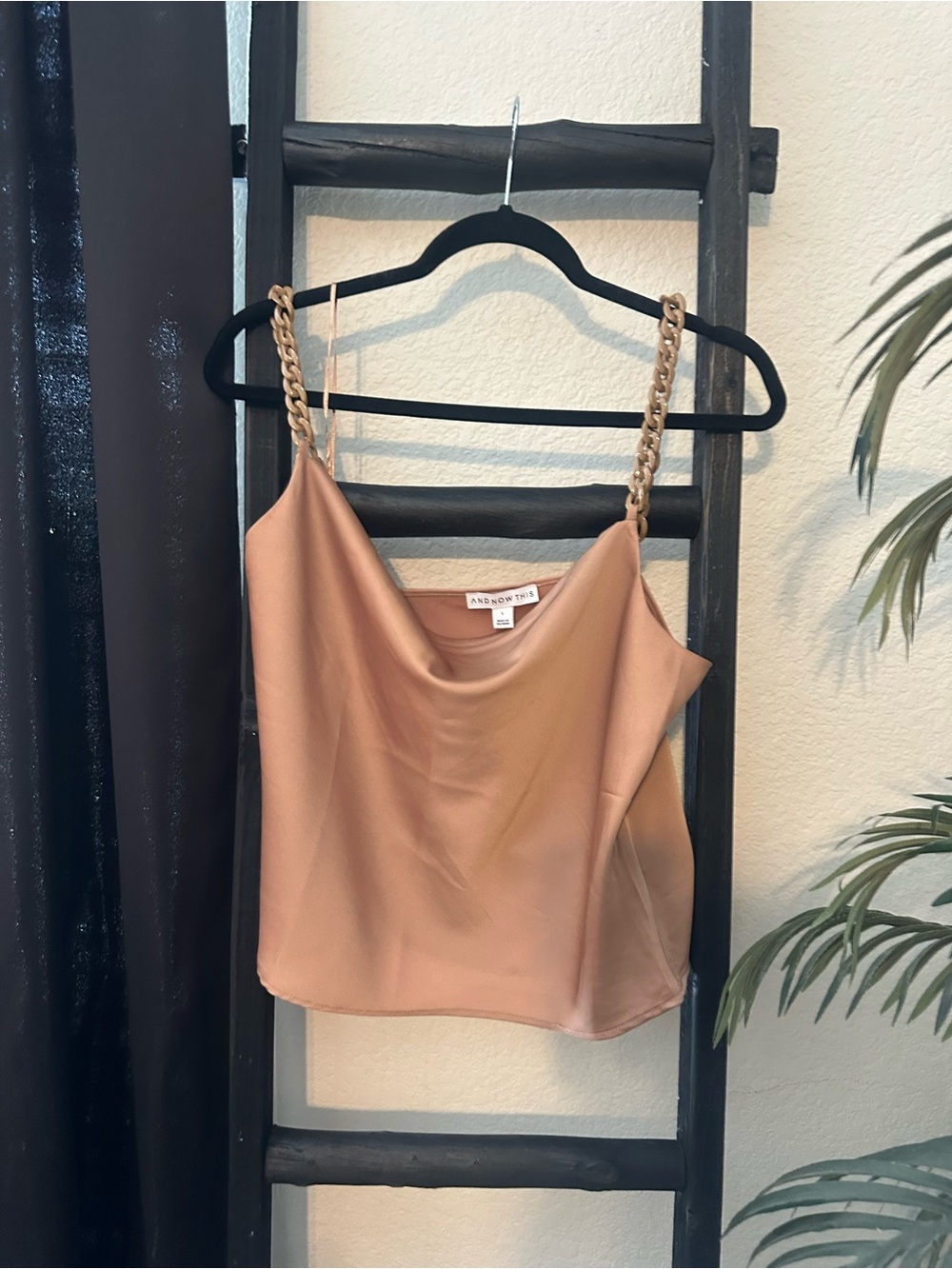 & Other Stories Peach Satin Cowl Cami with Chain Straps